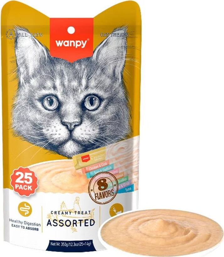 بستنی گربه ونپی با طعم میکس سفارش اروپا Wanpy Assorted بسته 25 عددی