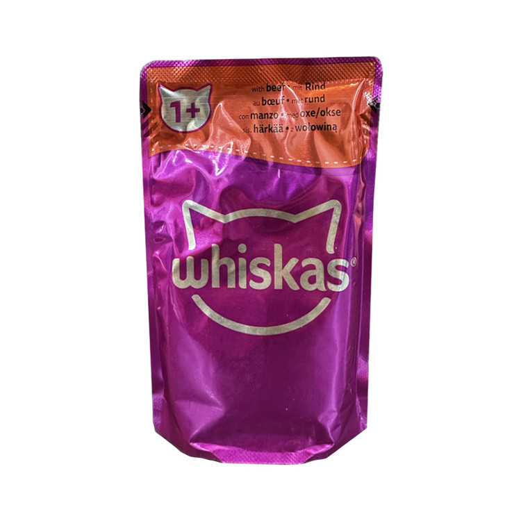 پوچ گربه ویسکاس با طعم گوشت گاو Whiskas Cat Pouch With Beef In Gravy وزن 85 گرم