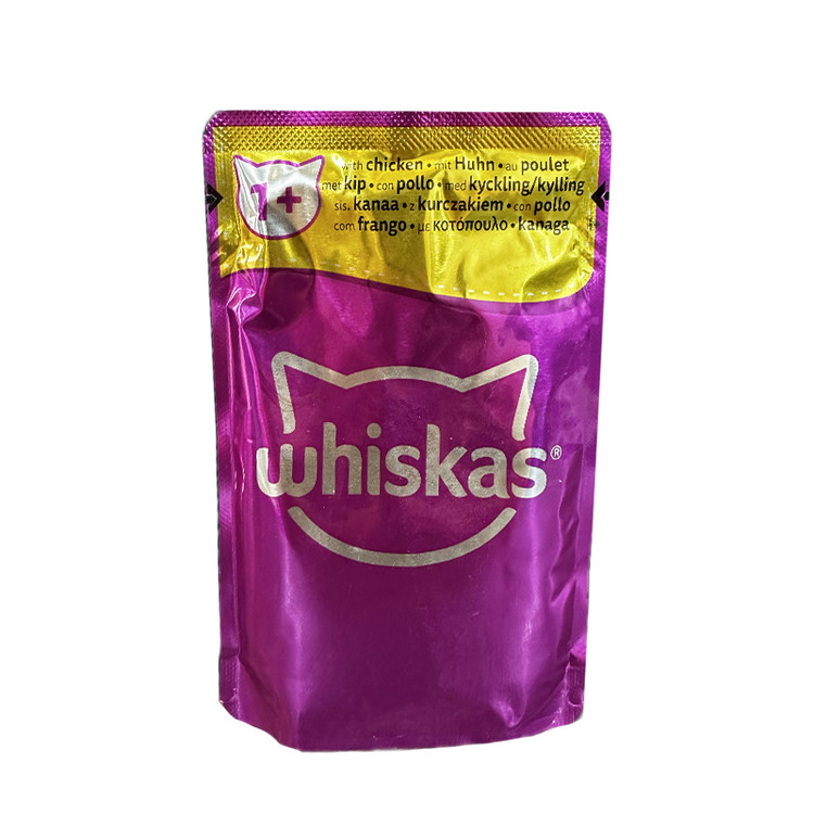 پوچ گربه ویسکاس با طعم گوشت مرغ Whiskas Cat Pouch With Chicken In Gravy وزن 85 گرم