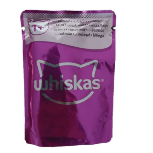 پوچ گربه ویسکاس با طعم ماهی سالمون Whiskas Cat Pouch With Salmon In Gravy وزن 85 گرم
